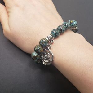 Stone Beaded Stretch Bracelet with Rose Charm
